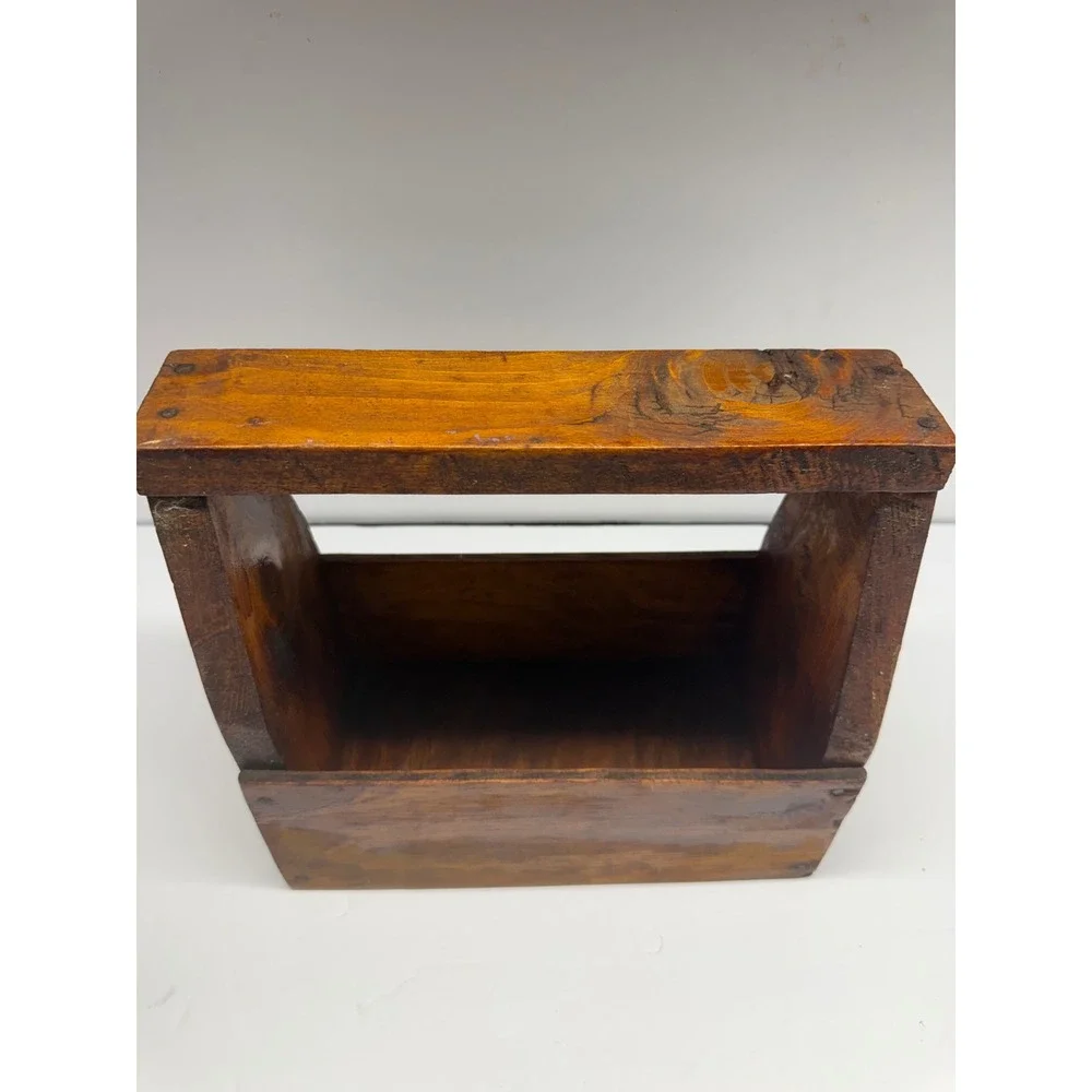 Vintage Handmade Wooden Tool Box Caddy Rustic Primitive Storage Carrier Brown